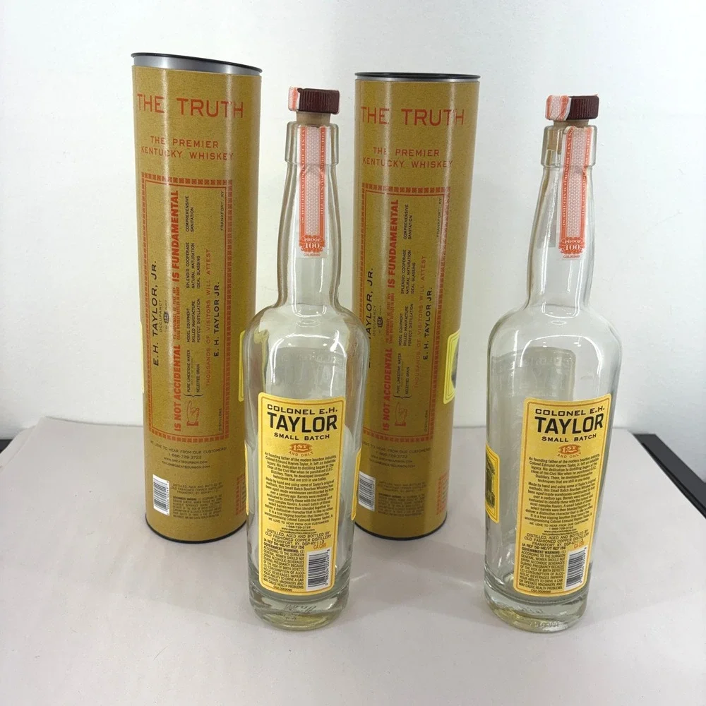 Colonel E.H. Taylor Jr Small Batch Empty Bourbon Bottles with Tube Box Lot of 2